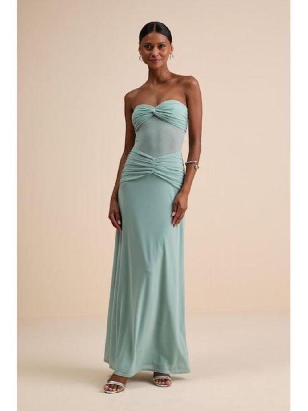 NWT Ursella Sage Blue Mesh Strapless Maxi Dress Size Medium